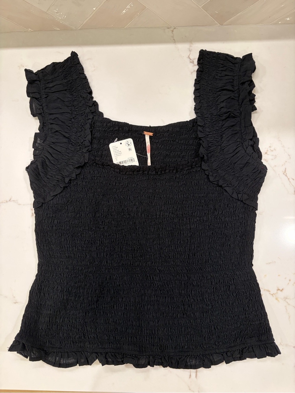 Free People Black Smocked Ruffle Tank Top - Women New With Tags Size L